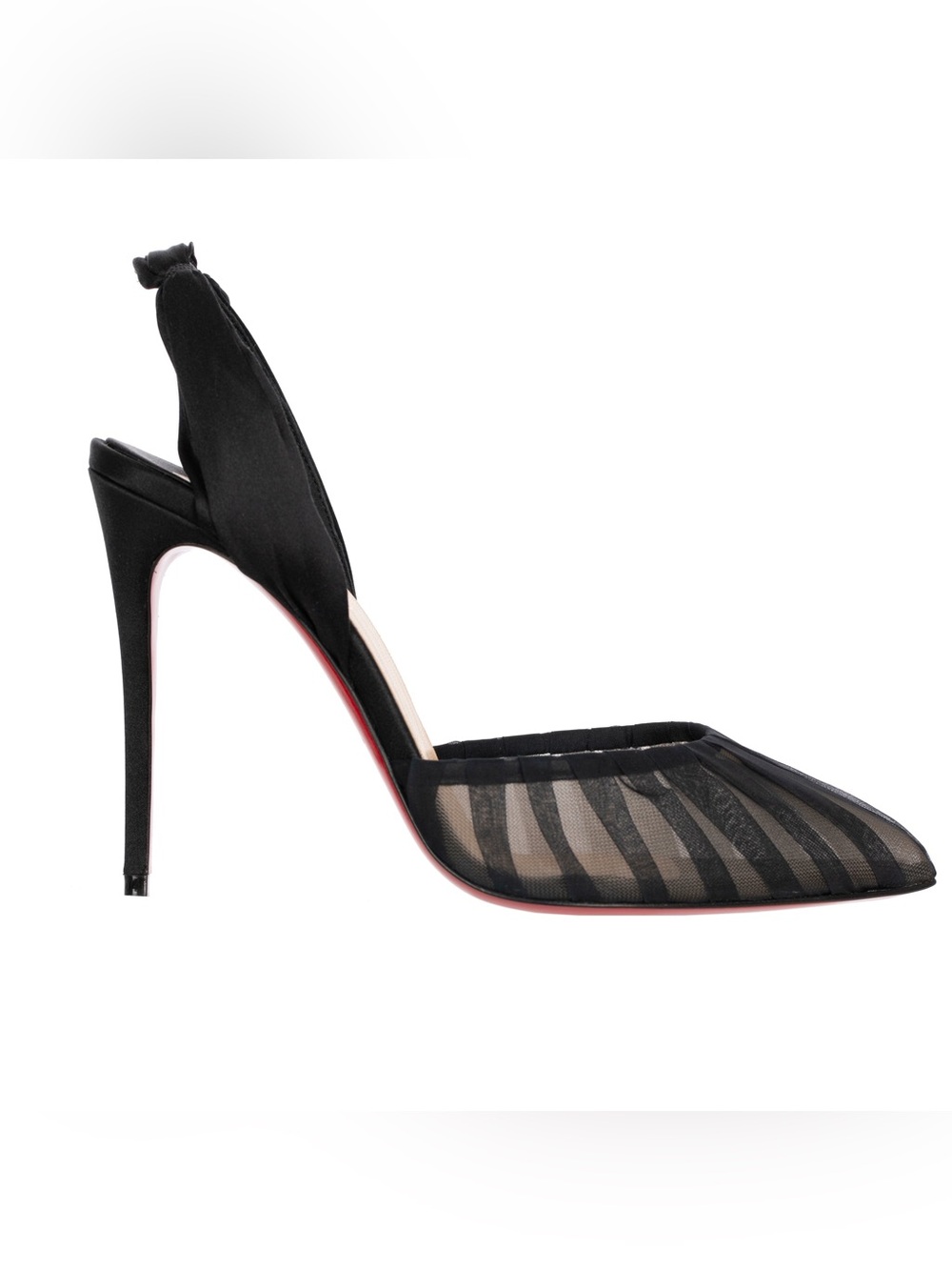 Christian Louboutin Satin Mesh Slingback Pumps Heels Black Size 39